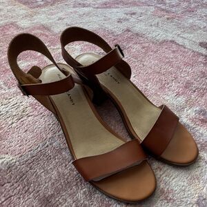 Rock & Candy Brown Strappy Block Heel Sandals Buckle Ankle Strap Synthetic